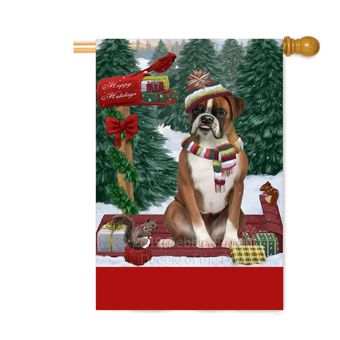 Personalized Merry Christmas Woodland Sled Boxer Dog Custom House Flag FLG-DOTD-A61580