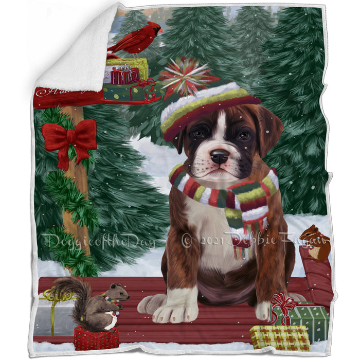 Merry Christmas Woodland Sled Boxer Dog Blanket BLNKT113241