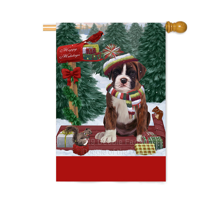 Personalized Merry Christmas Woodland Sled Boxer Dog Custom House Flag FLG-DOTD-A61581