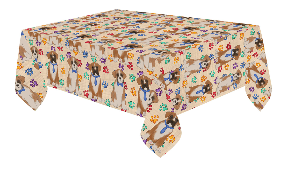 Rainbow Paw Print Boxer Dogs Blue Cotton Linen Tablecloth