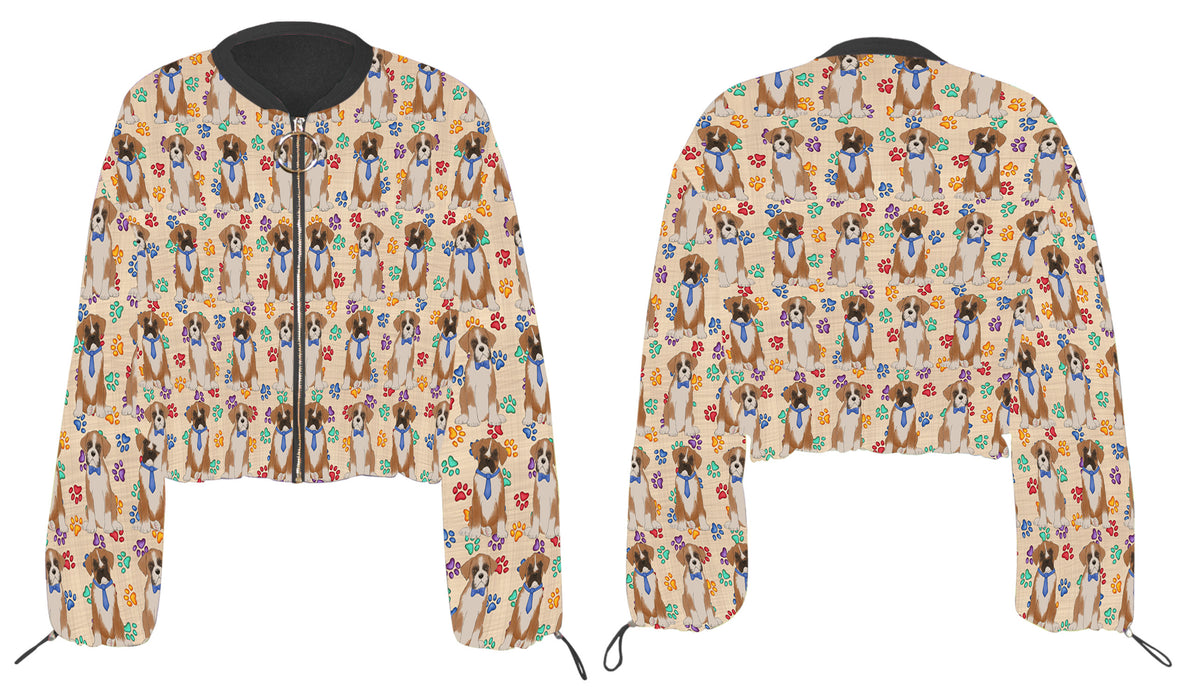 Rainbow Paw Print Boxer Dogs Cropped Chiffon Women's Jacket WH50511