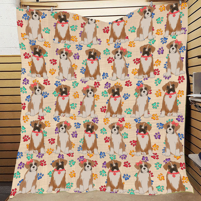 Rainbow Paw Print Boxer Dogs Red Quilt