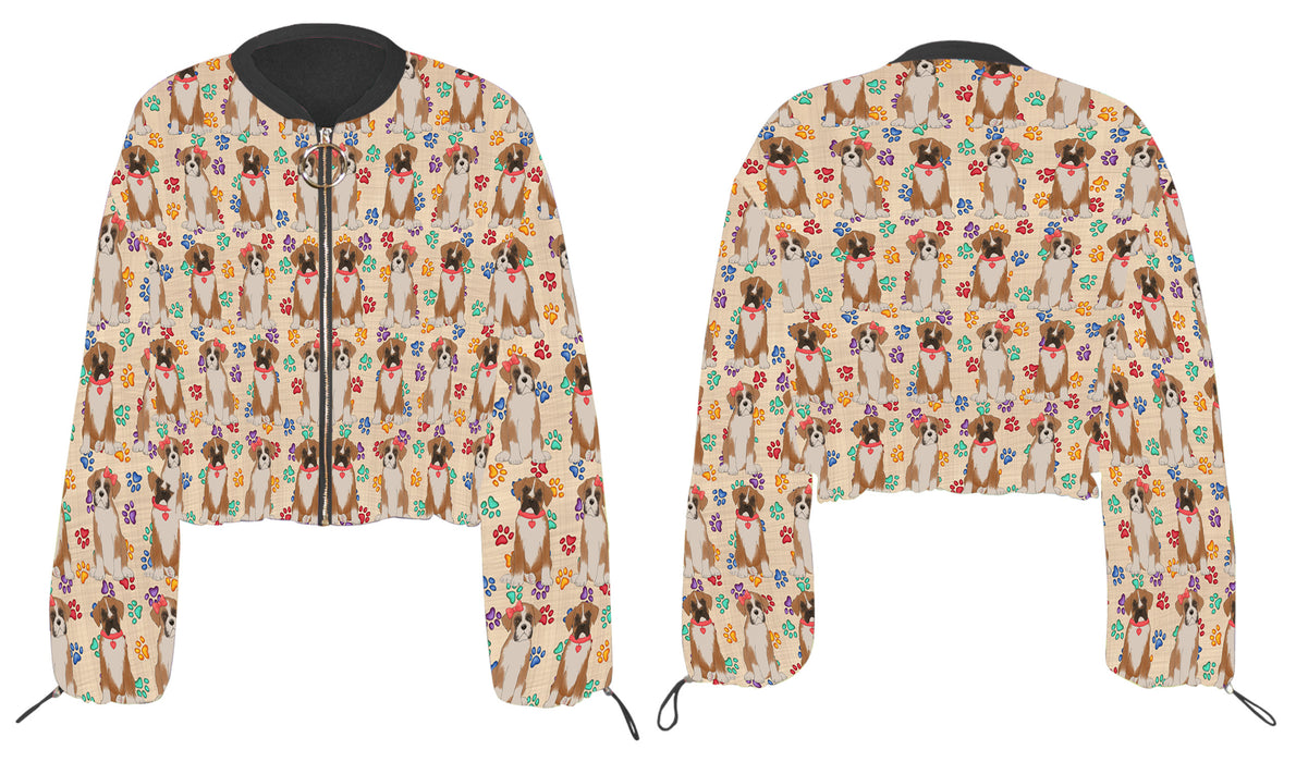 Rainbow Paw Print Boxer Dogs Cropped Chiffon Women's Jacket WH50512