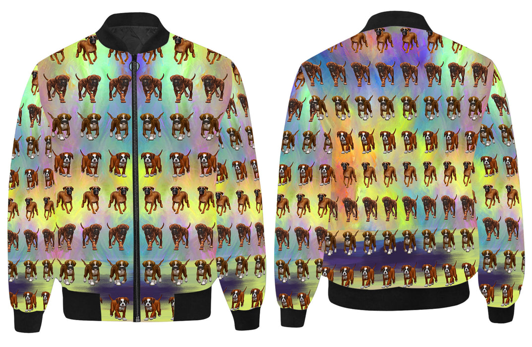 Paradise Wave Boxer Dogs All Over Print Quilted Bomber Men's Jacket