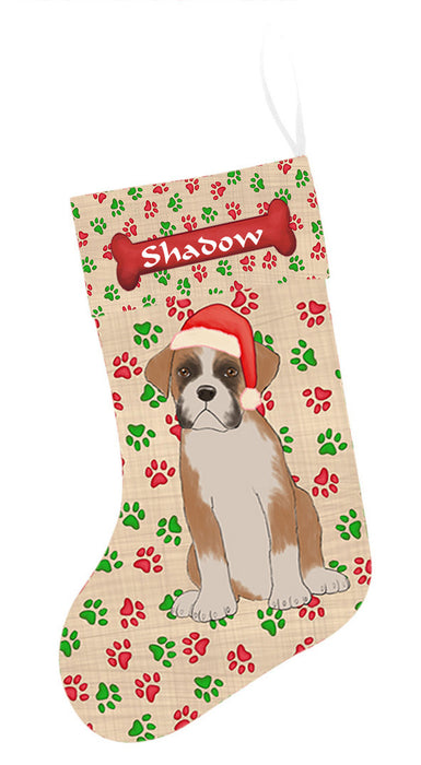 Pet Name Personalized Christmas Paw Print Boston Terrier Dogs Stocking