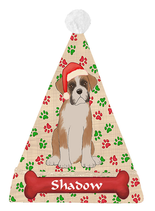Pet Name Personalized Christmas Paw Print Boston Terrier Dogs Santa Hat