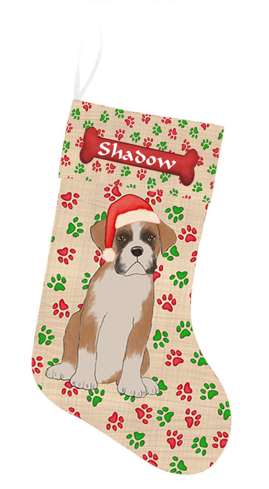 Pet Name Personalized Christmas Paw Print Boston Terrier Dogs Stocking