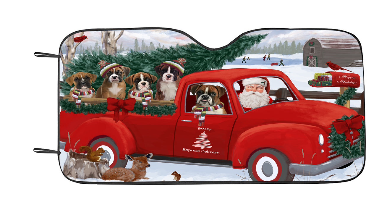 Christmas Santa Express Delivery Red Truck Boxer Dogs Car Sun Shade