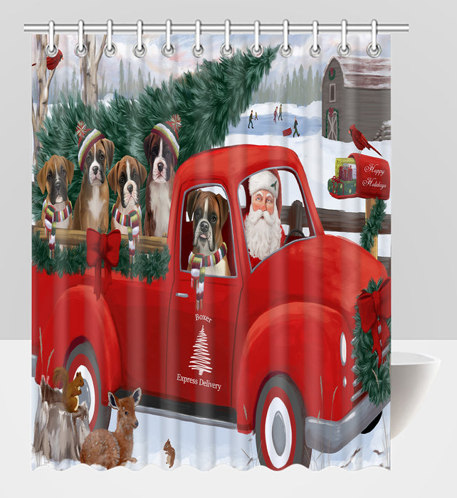 Christmas Santa Express Delivery Red Truck Boxer Dogs Shower Curtain