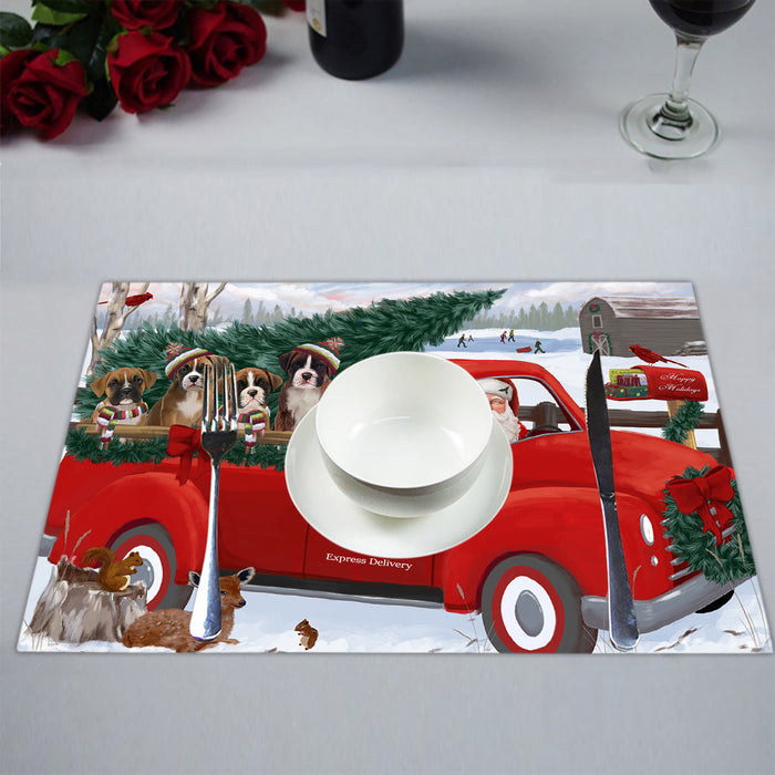 Christmas Santa Express Delivery Red Truck Boxer Dogs Placemat