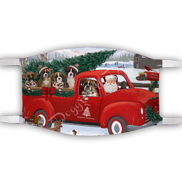 Christmas Santa Express Delivery Red Truck Boxer Dogs Face Mask FM48421