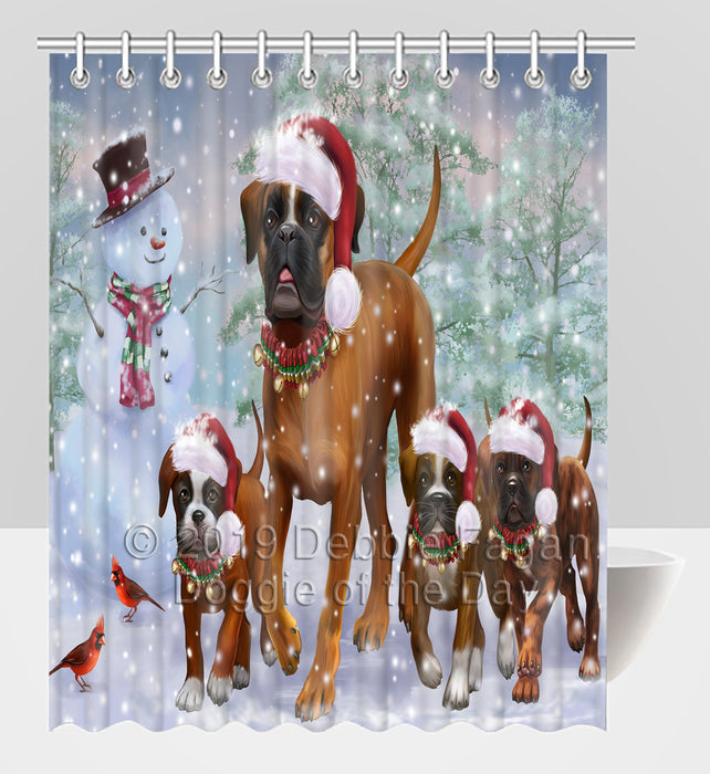 Christmas Running Fammily Boxer Dogs Shower Curtain