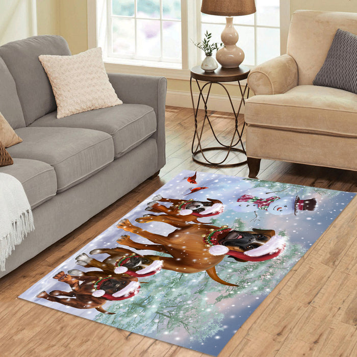 Christmas Running Fammily Boxer Dogs Area Rug