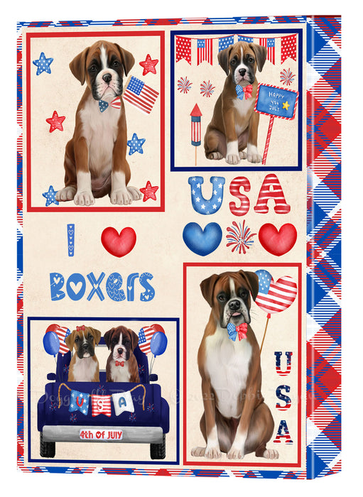 4th of July Independence Day I Love USA Boxer Dogs Canvas Wall Art - Premium Quality Ready to Hang Room Decor Wall Art Canvas - Unique Animal Printed Digital Painting for Decoration