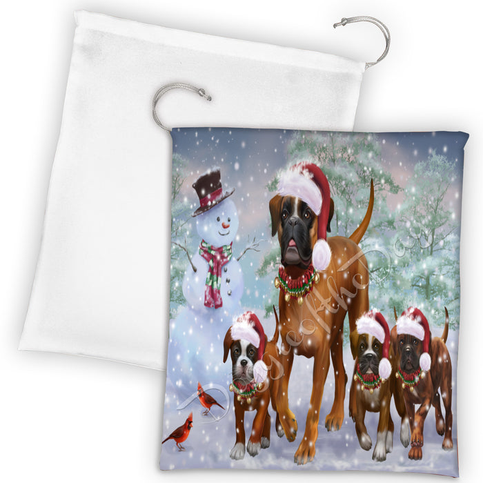 Christmas Running Fammily Boxer Dogs Drawstring Laundry or Gift Bag LGB48209