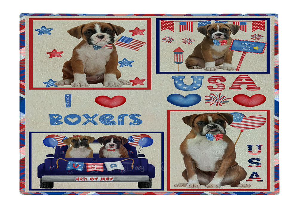 4th of July Independence Day I Love USA Boxer Dogs Cutting Board - For Kitchen - Scratch & Stain Resistant - Designed To Stay In Place - Easy To Clean By Hand - Perfect for Chopping Meats, Vegetables