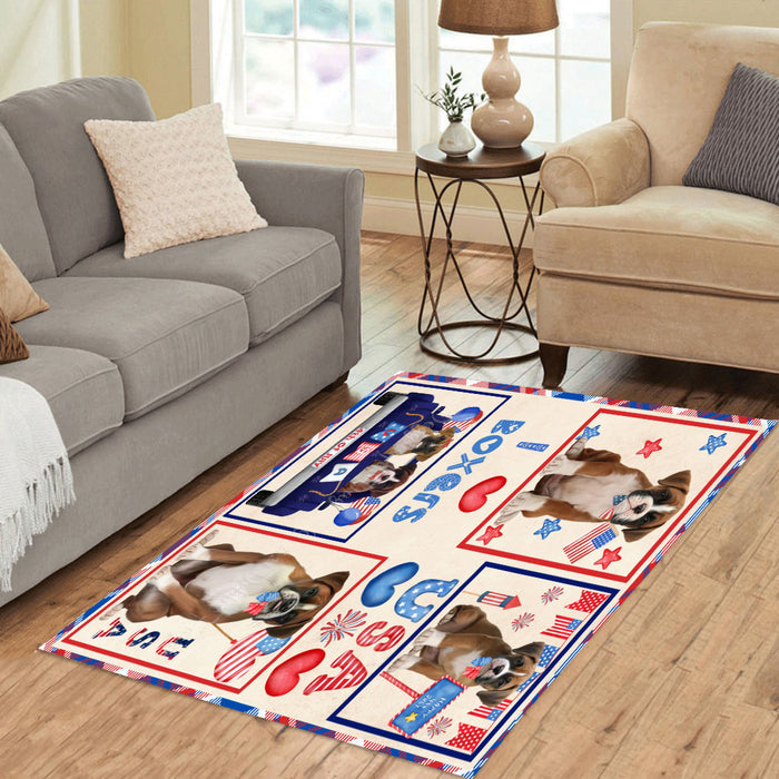 4th of July Independence Day I Love USA Boxer Dogs Area Rug - Ultra Soft Cute Pet Printed Unique Style Floor Living Room Carpet Decorative Rug for Indoor Gift for Pet Lovers