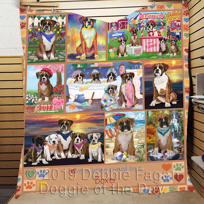 Love is Being Owned Boxer Dog Beige Quilt