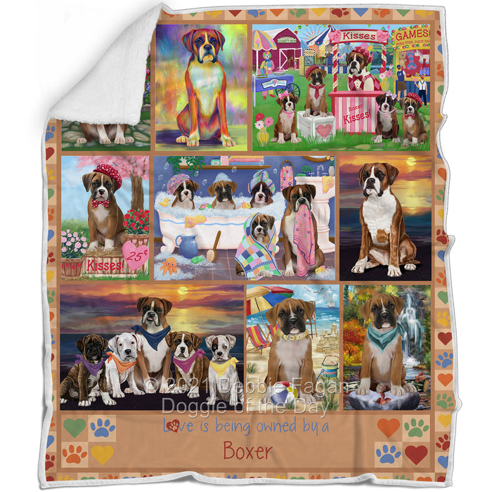 Love is Being Owned Boxer Dog Beige Blanket BLNKT137154