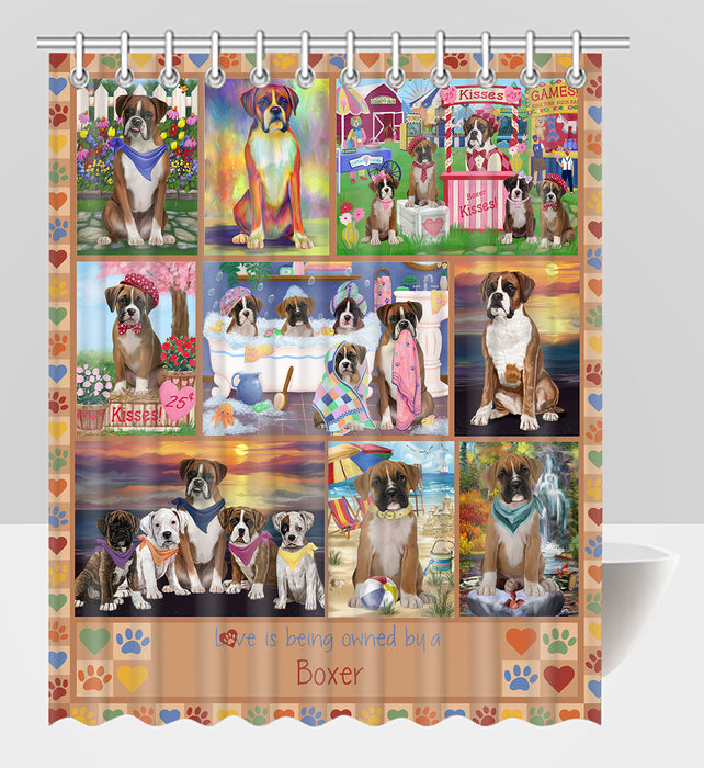 Love is Being Owned Boxer Dog Beige Shower Curtain