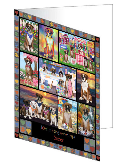 Love is Being Owned Boxer Dog Grey Handmade Artwork Assorted Pets Greeting Cards and Note Cards with Envelopes for All Occasions and Holiday Seasons GCD77243