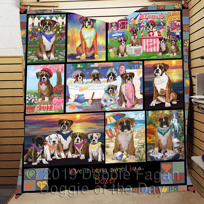 Love is Being Owned Boxer Dog Grey Quilt