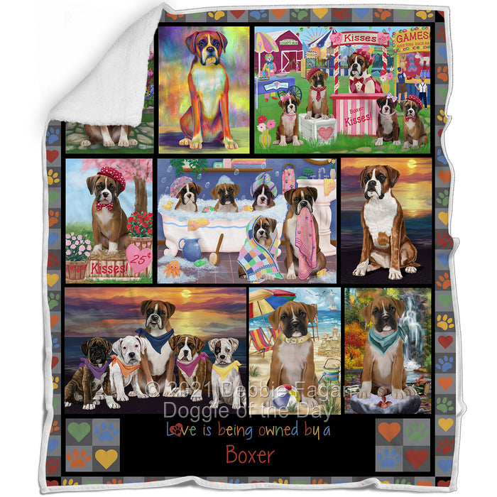 Love is Being Owned Boxer Dog Grey Blanket BLNKT137163