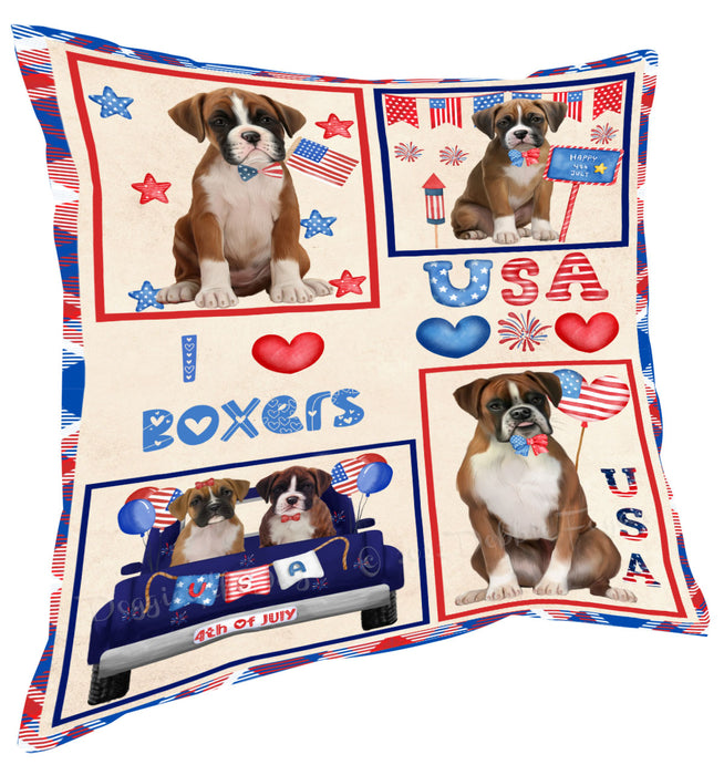 4th of July Independence Day I Love USA Boxer Dogs Pillow with Top Quality High-Resolution Images - Ultra Soft Pet Pillows for Sleeping - Reversible & Comfort - Ideal Gift for Dog Lover - Cushion for Sofa Couch Bed - 100% Polyester
