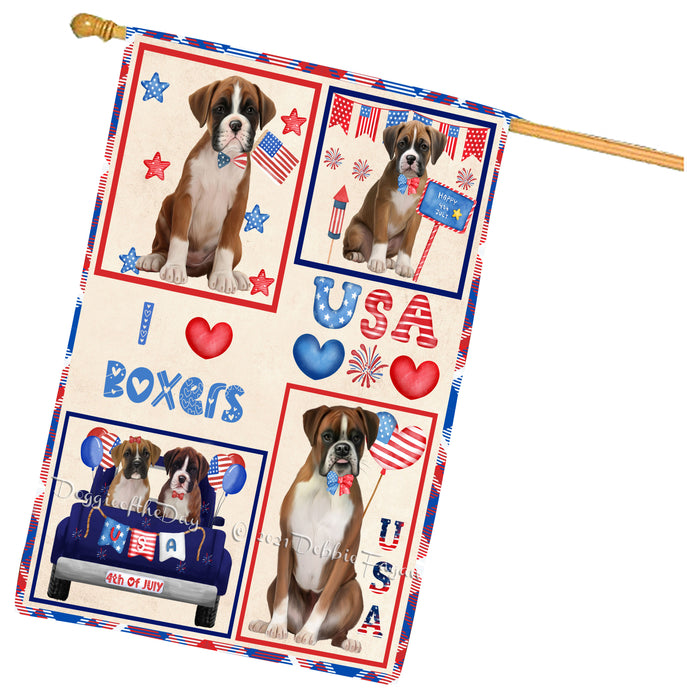 4th of July Independence Day I Love USA Boxer Dogs House flag FLG66937
