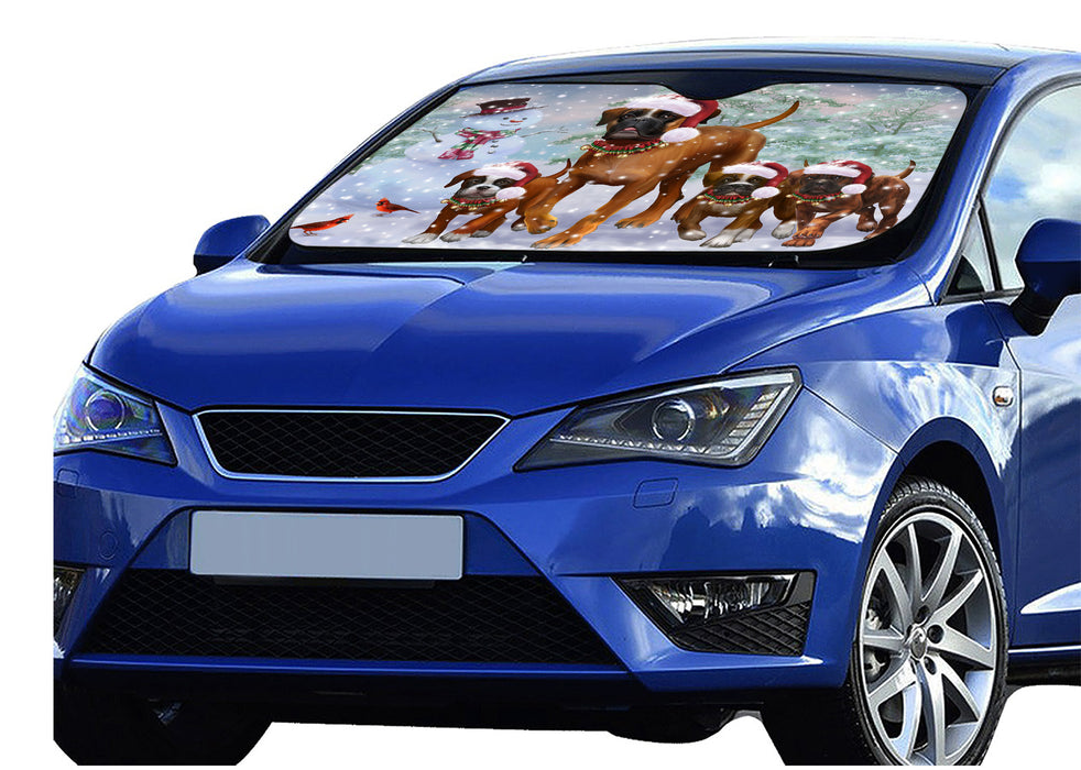 Christmas Running Family Boxer Dogs Car Sun Shade