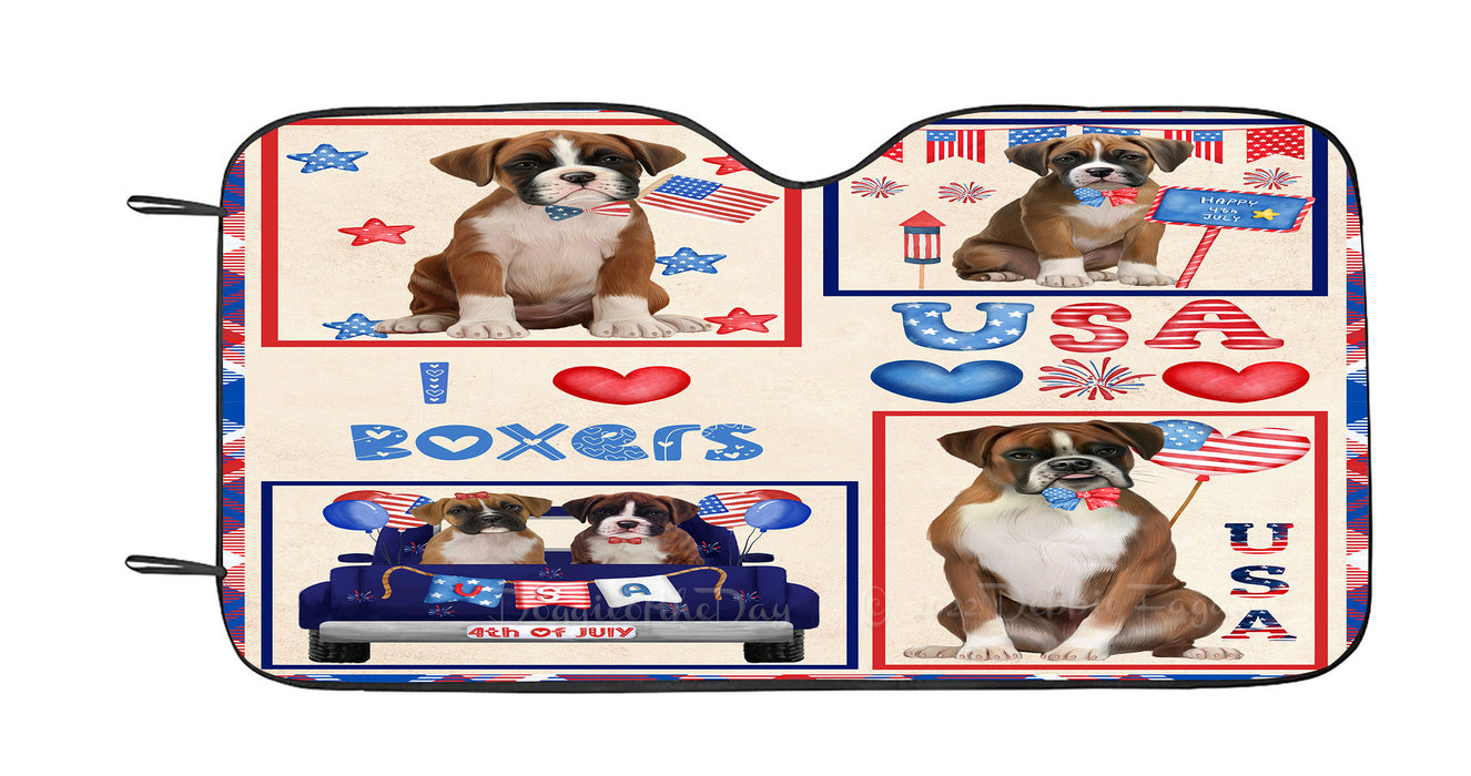 4th of July Independence Day I Love USA Boxer Dogs Car Sun Shade Cover Curtain