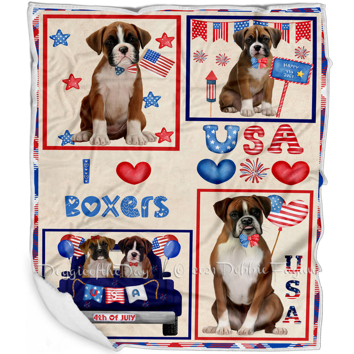 4th of July Independence Day I Love USA Boxer Dogs Blanket BLNKT143484