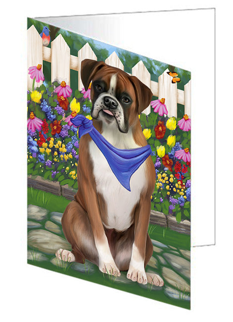 Spring Floral Boxer Dog Handmade Artwork Assorted Pets Greeting Cards and Note Cards with Envelopes for All Occasions and Holiday Seasons GCD53465