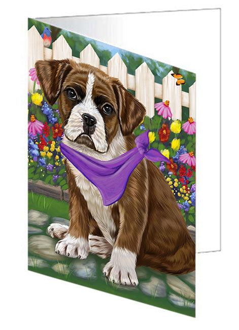 Spring Dog House Boxers Dog Handmade Artwork Assorted Pets Greeting Cards and Note Cards with Envelopes for All Occasions and Holiday Seasons GCD53456