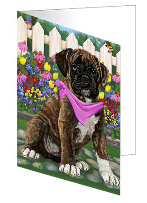 Spring Floral Boxer Dog Handmade Artwork Assorted Pets Greeting Cards and Note Cards with Envelopes for All Occasions and Holiday Seasons GCD53462