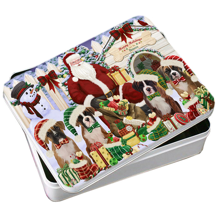 Happy Holidays Christmas Boxers Dog House Gathering Photo Storage Tin PITN51285