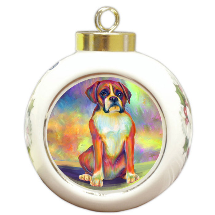 Paradise Wave Boxer Dog Round Ball Christmas Ornament RBPOR56419