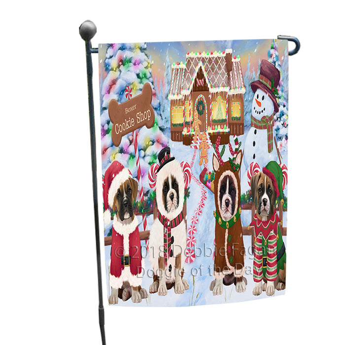 Holiday Gingerbread Cookie Shop Boxers Dog Garden Flag GFLG56932