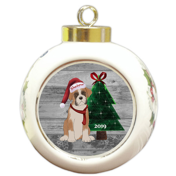 Custom Personalized Boxer Dog Glassy Classy Christmas Round Ball Ornament