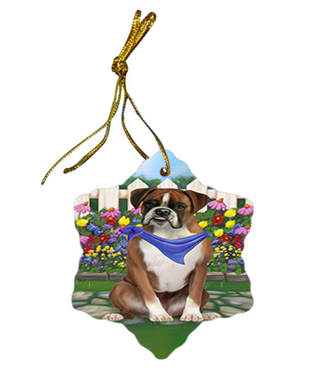 Spring Floral Boxer Dog Star Porcelain Ornament SPOR49800
