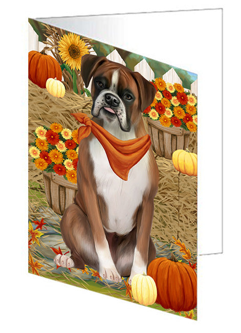 Fall Autumn Greeting Boxer Dog with Pumpkins Handmade Artwork Assorted Pets Greeting Cards and Note Cards with Envelopes for All Occasions and Holiday Seasons GCD56126