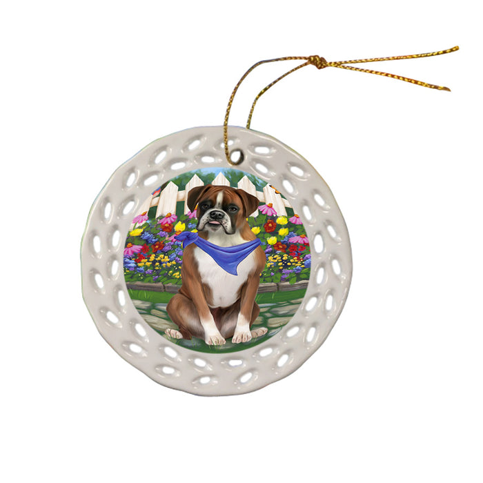 Spring Floral Boxer Dog Ceramic Doily Ornament DPOR49808
