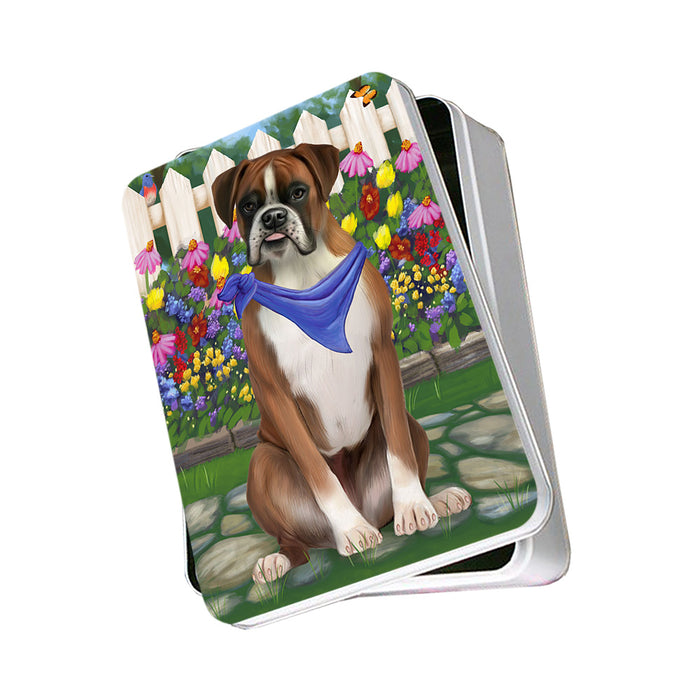 Spring Floral Boxer Dog Photo Storage Tin PITN49808