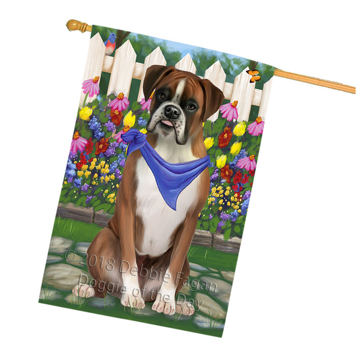 Spring Floral Boxer Dog House Flag FLG49773