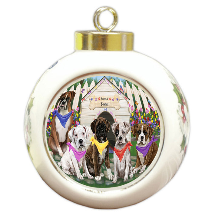 Spring Dog House Boxers Dog Round Ball Christmas Ornament RBPOR49809