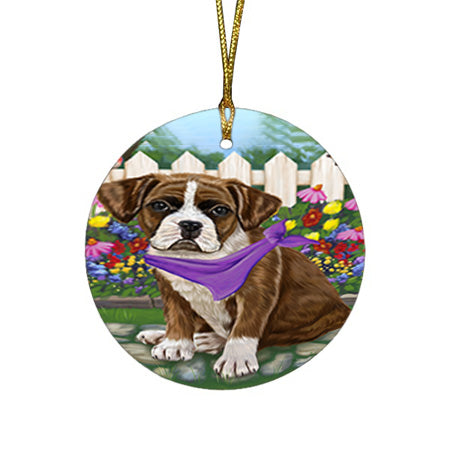 Spring Floral Boxer Dog Round Flat Christmas Ornament RFPOR49801