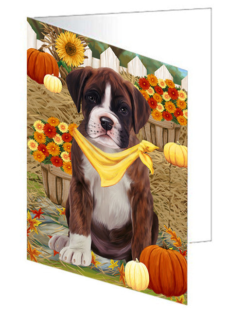 Fall Autumn Greeting Boxer Dog with Pumpkins Handmade Artwork Assorted Pets Greeting Cards and Note Cards with Envelopes for All Occasions and Holiday Seasons GCD56132