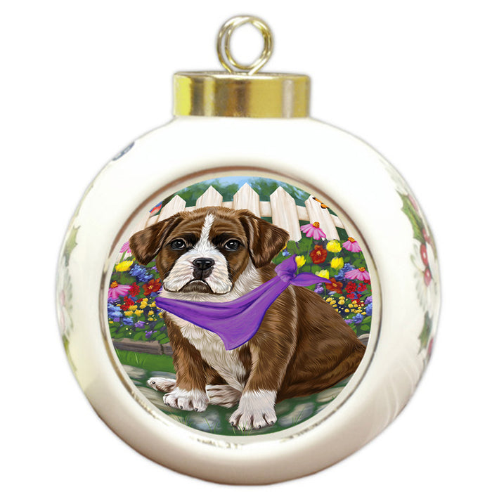 Spring Floral Boxer Dog Round Ball Christmas Ornament RBPOR49810