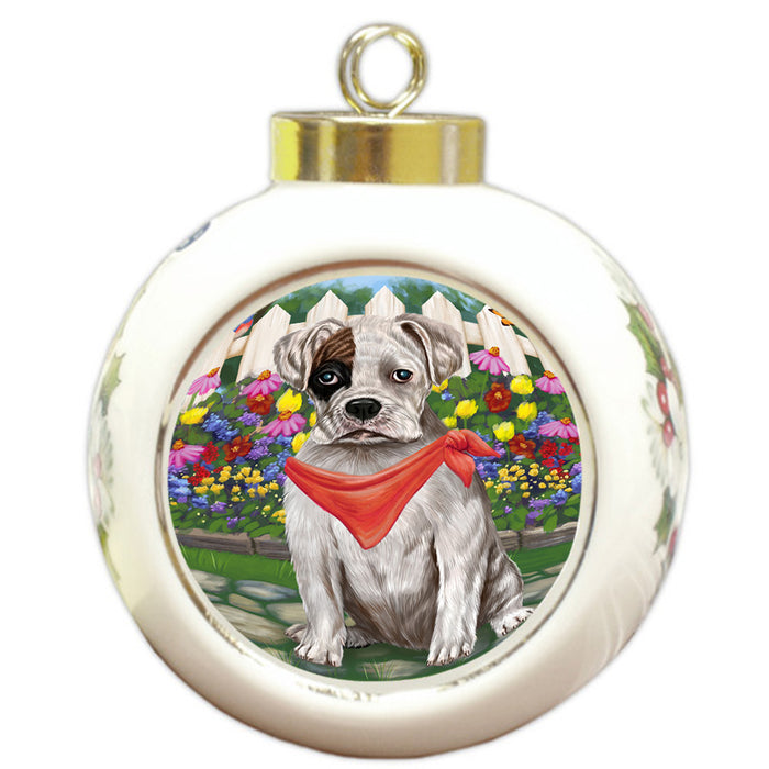 Spring Floral Boxer Dog Round Ball Christmas Ornament RBPOR49811