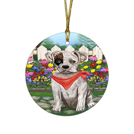 Spring Floral Boxer Dog Round Flat Christmas Ornament RFPOR49802